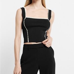 Express: Square Neck Scallop Tipped Cropped Sweater Tank / XL